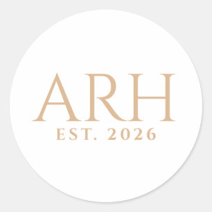 Elegant Modern Three Letter Monogram Est. Date Classic Round Sticker