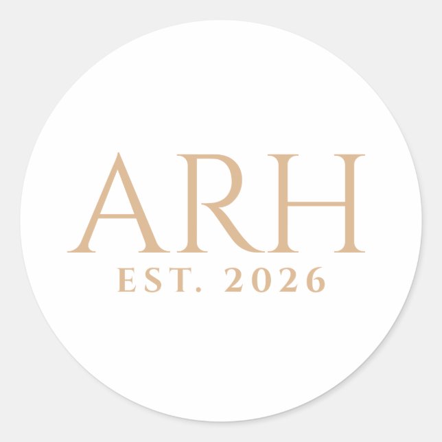Elegant Modern Three Letter Monogram Est. Date Classic Round Sticker (Front)