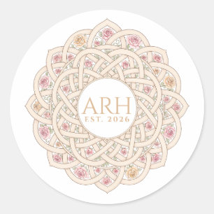Elegant Modern Three Letter Monogram Est. Date Classic Round Sticker