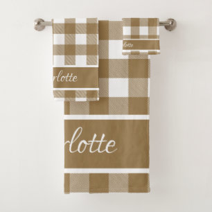 Elegant Modern Tortilla Brown White Buffalo Checks Bath Towel Set