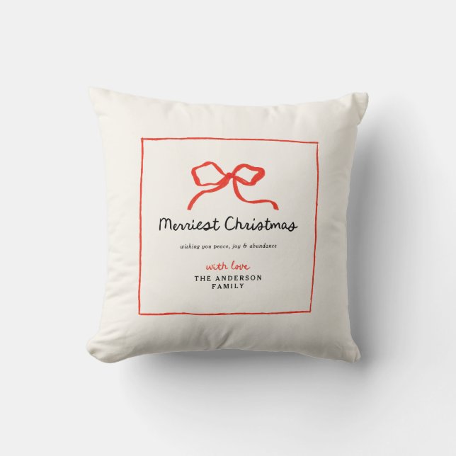 Elegant modern traditional red bow Christmas Cushion (Front)