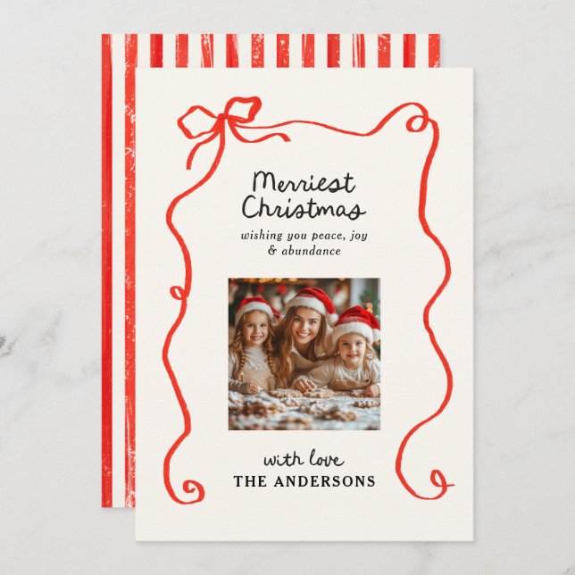 Elegant modern traditional red bow Christmas Holiday Card (Front/Back)