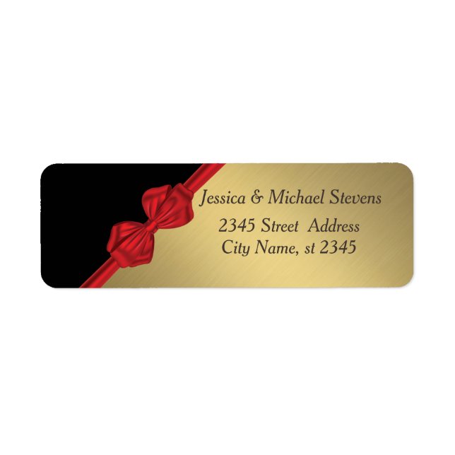 Elegant modern trendy black/gold holiday red bow (Front)