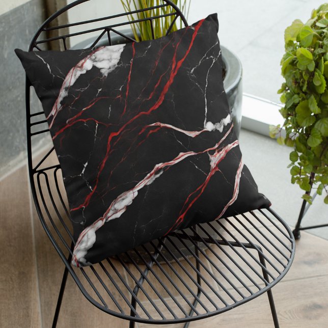 Elegant Modern Trendy Black Red Marble Cushion (Creator Uploaded)