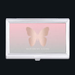 Elegant modern trendy rose gold butterfly business card holder<br><div class="desc">Beautiful butterfly design in faux rose gold,  pink & grey.</div>