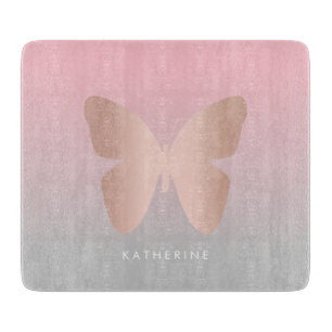 Elegant modern trendy rose gold butterfly cutting board