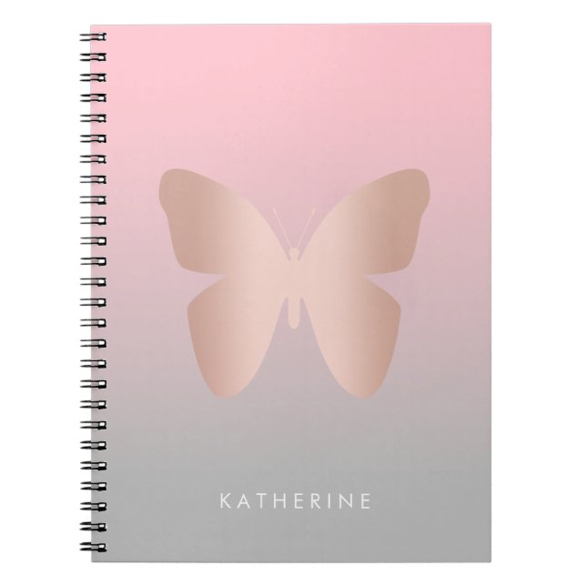 Elegant modern trendy rose gold butterfly notebook (Front)
