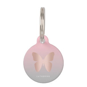 Elegant modern trendy rose gold butterfly pet tag