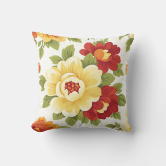 Elegant Modern Trendy Stylish Red Yellow Floral  Cushion