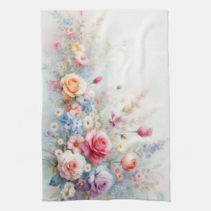 Elegant Modern Trendy Watercolor Floral Painting Tea Towel