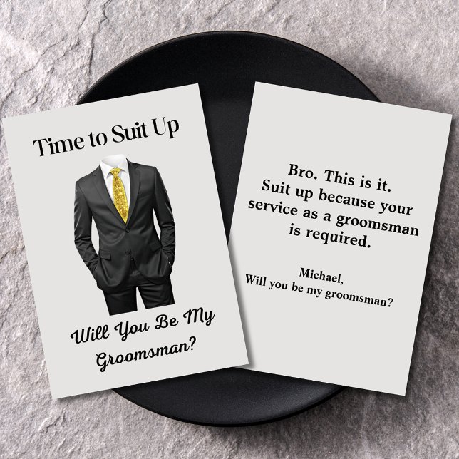 elegant modern tuxedo grey groomsman proposal invitation (Creator Uploaded)
