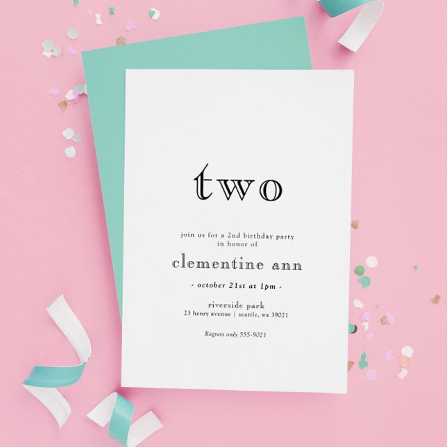 Elegant Modern Two 2nd Birthday Invitation (Creator Uploaded)