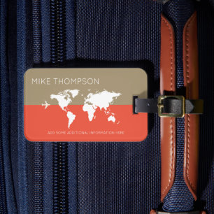 Elegant Modern two-tones WorldMap Travel Luggage Tag