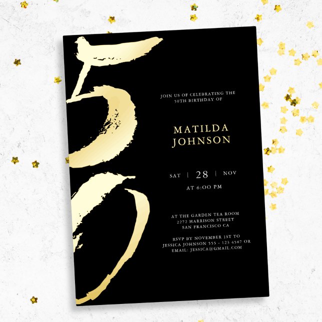 Elegant Modern Typography 50th Birthday  (Elegant Modern Typography 50th Birthday Foil Invitation)