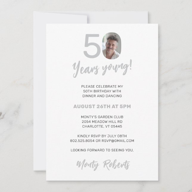 Elegant Modern Typography 50th Birthday Photo | Invitation (Front)