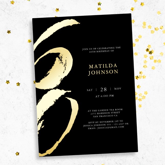 Elegant Modern Typography 60th Birthday  (Elegant Modern Typography 60th Birthday Foil Invitation)