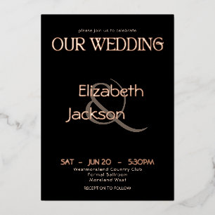 Elegant Modern Typography Black Wedding Rose Gold
