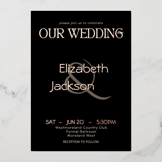 Elegant Modern Typography Black Wedding Rose Gold (Front)