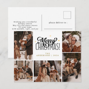Elegant Modern typography Christmas Family Photo  Holiday Postcard
