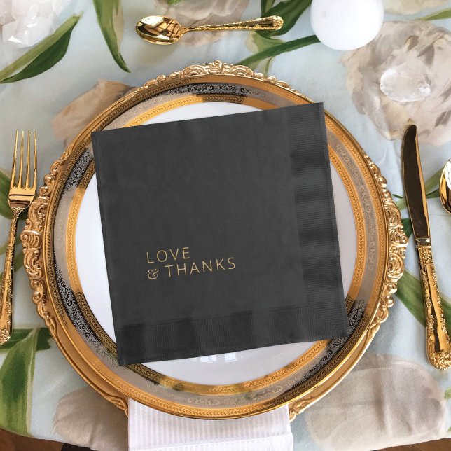 Elegant modern typography love and thanks wedding foil napkins (Creator Uploaded)