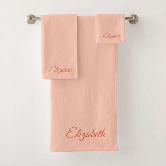 Elegant Modern Typography Name Template Apricot Bath Towel Set (Insitu)