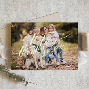 Elegant Modern Typography Photo Happy Thanksgiving Foil Holiday Postcard