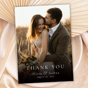 Elegant Modern Typography Photo Overlay Wedding Thank You Card