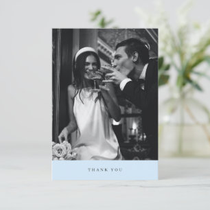 Elegant Modern Typography Photo Wedding Soft Blue Thank You Card