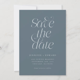 Elegant Modern Typography Slate Blue Wedding Save The Date