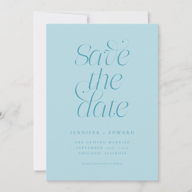 Elegant Modern Typography Turquoise Wedding Save The Date (Front)
