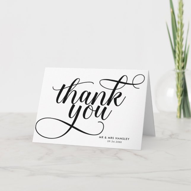 Elegant Modern Typography Wedding Thank You Cards (Front)