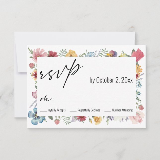 Elegant Modern Typography Wildflower Border RSVP Card (Front)