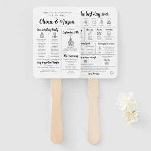 Elegant Modern Unique Infographic Wedding Program Hand Fan