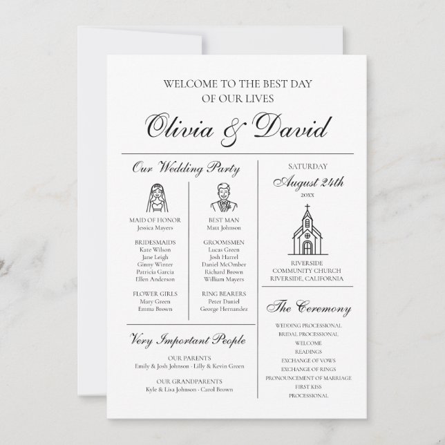 Elegant Modern Unique Infographic Wedding Program Invitation (Front)