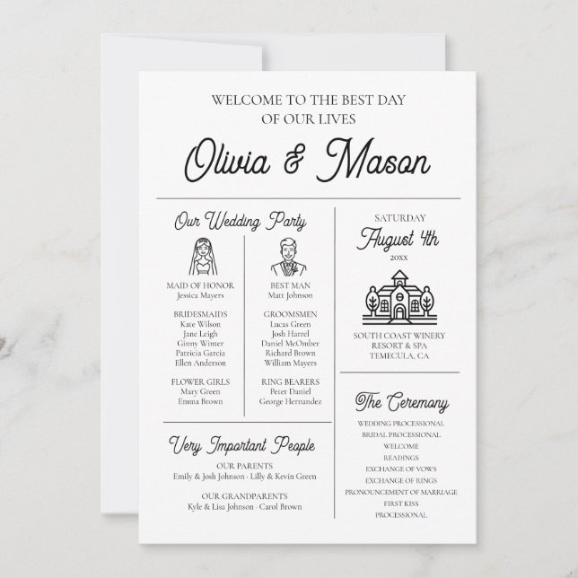 Elegant Modern Unique Infographic Wedding Program Invitation (Front)