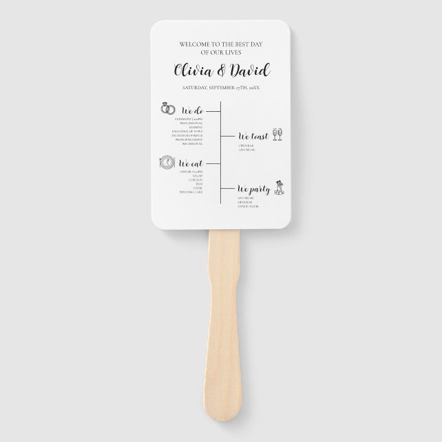 Elegant Modern Unique Wedding Timeline Program Hand Fan (Front)