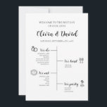 Elegant Modern Unique Wedding Timeline Program Invitation<br><div class="desc">This Elegant Modern Unique Wedding Timeline Program is designed to guide your guests through your special day in style. Featuring a sleek and modern design, this program provides a detailed timeline of your wedding events, ensuring that everyone knows what to expect. The minimalist layout, paired with elegant typography and customisable...</div>