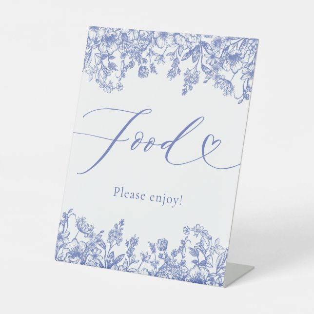 Elegant Modern Victorian Blue Floral Food Sign (Front)