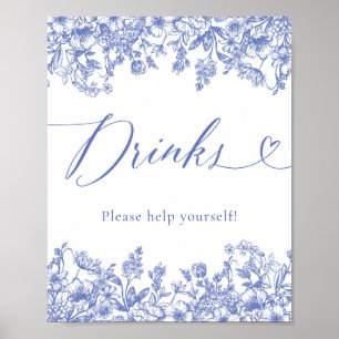 Elegant Modern Victorian Blue Floral Food Sign