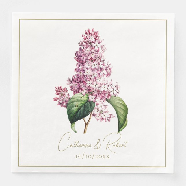 Elegant Modern Vintage Botanical Lilac  Napkin (Front)