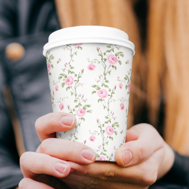 Elegant Modern Vintage Floral Rose  Paper Cups (Creator Uploaded)