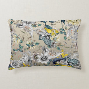 Elegant Modern Vintage Gold Grey Yellow Floral Decorative Cushion
