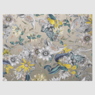 Elegant Modern Vintage Gold Grey Yellow Floral Tissue Paper