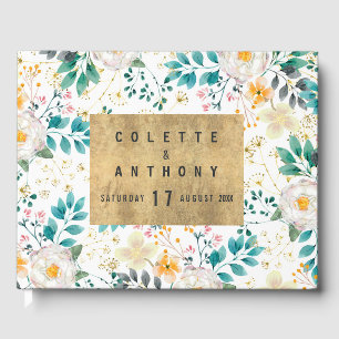 Elegant Modern Vintage Ivory Navy Blue Floral Guest Book