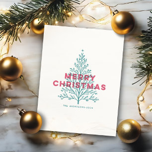 Elegant Modern Vintage Merry Christmas Tree Holiday Card