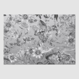 Elegant Modern Vintage Passion Flowers Silver Grey Tissue Paper