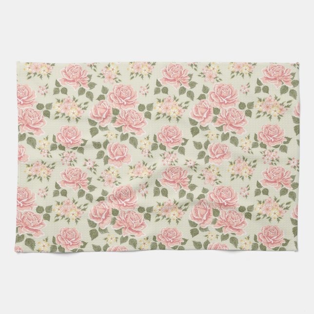 Elegant Modern Vintage Trendy Floral Tea Towel (Horizontal)