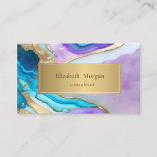 Elegant Modern Violet Blue Gold Marble Business Card