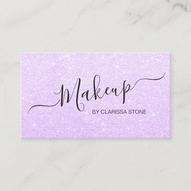 Elegant modern violet purple glitter makeup artist business card (Front)