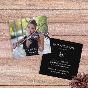 Elegant Modern Violinist Musician Photo Square Business Card